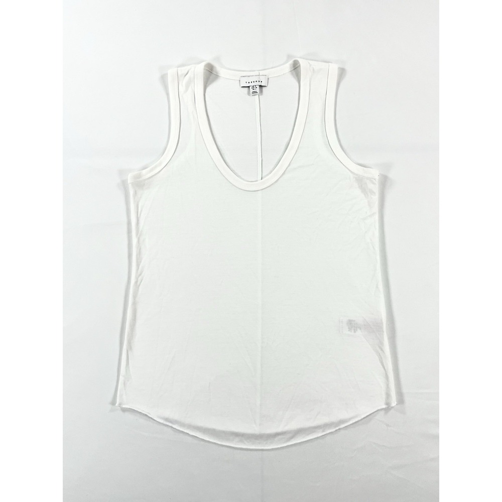 Topshop Deep Scoop Neck Tank Top White Womens Size 4 Small‎ Casual Curved Hem S